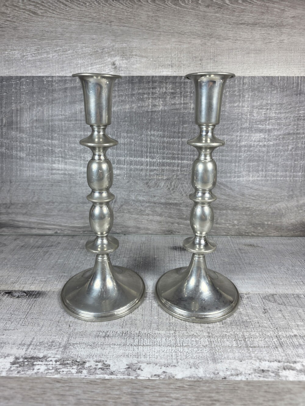 Empire Pewter Weighted Candlestick Holder 835 Silver Tone Taper Set Of 2 b194